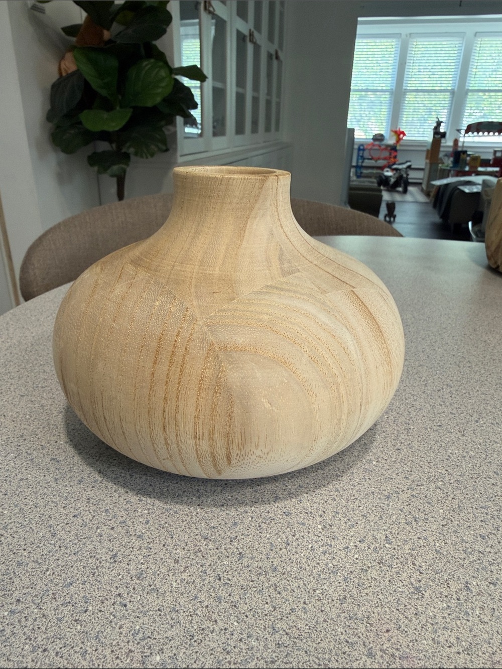 Round Natural Wood Vase - Minimalist Decorative Vessel